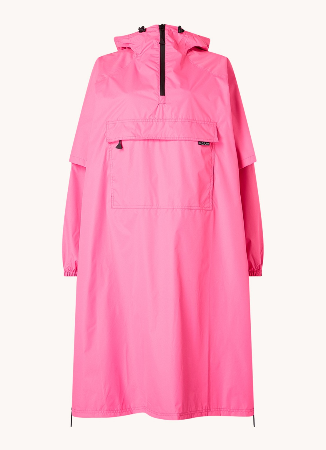 Maium Anorak regenjas met capuchon en ritszak  - voorkant 2 neonroze