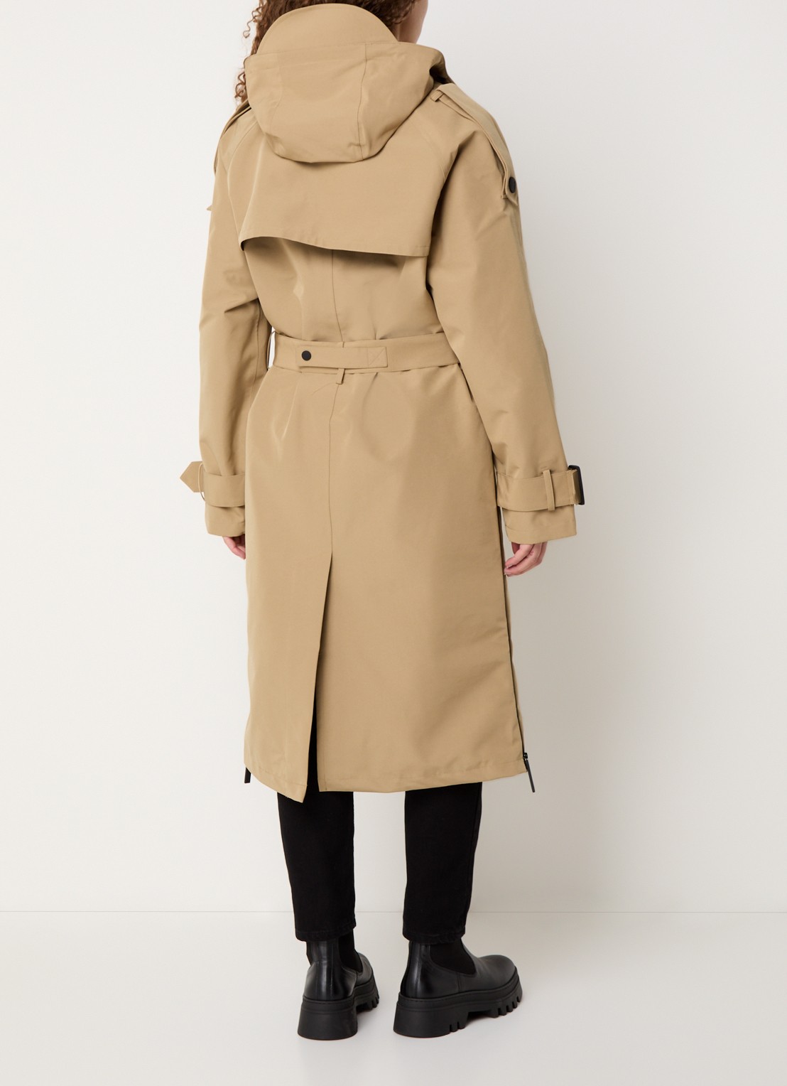 Maium Cartouche double-breasted trenchcoat met ceintuur en afneembare capuchon - achterkant khaki