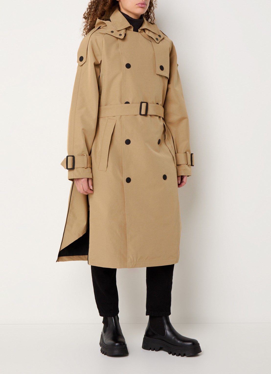 Maium Cartouche double-breasted trenchcoat met ceintuur en afneembare capuchon - detail 4 khaki