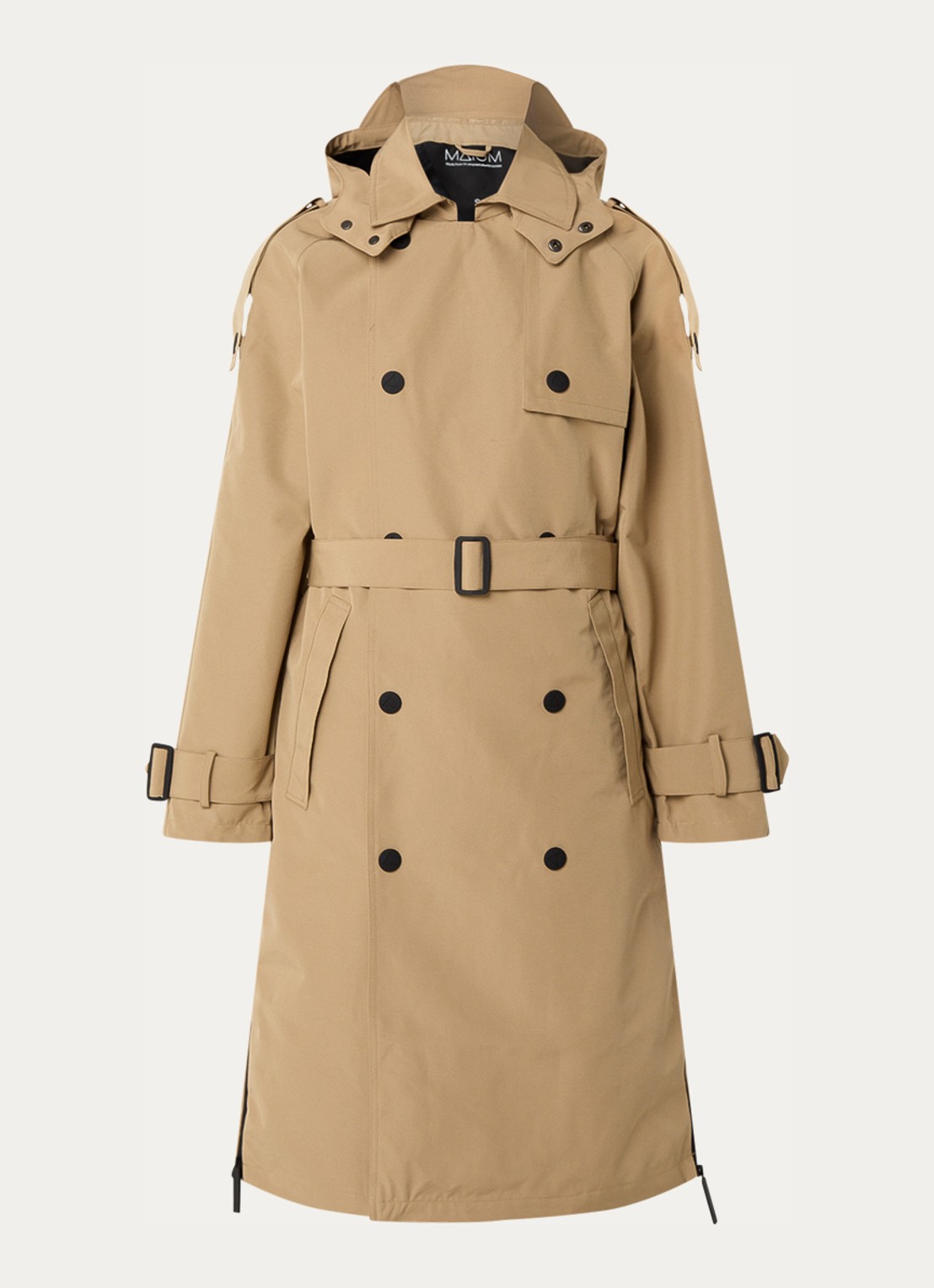 Maium Cartouche double-breasted trenchcoat met ceintuur en afneembare capuchon - voorkant 2 khaki