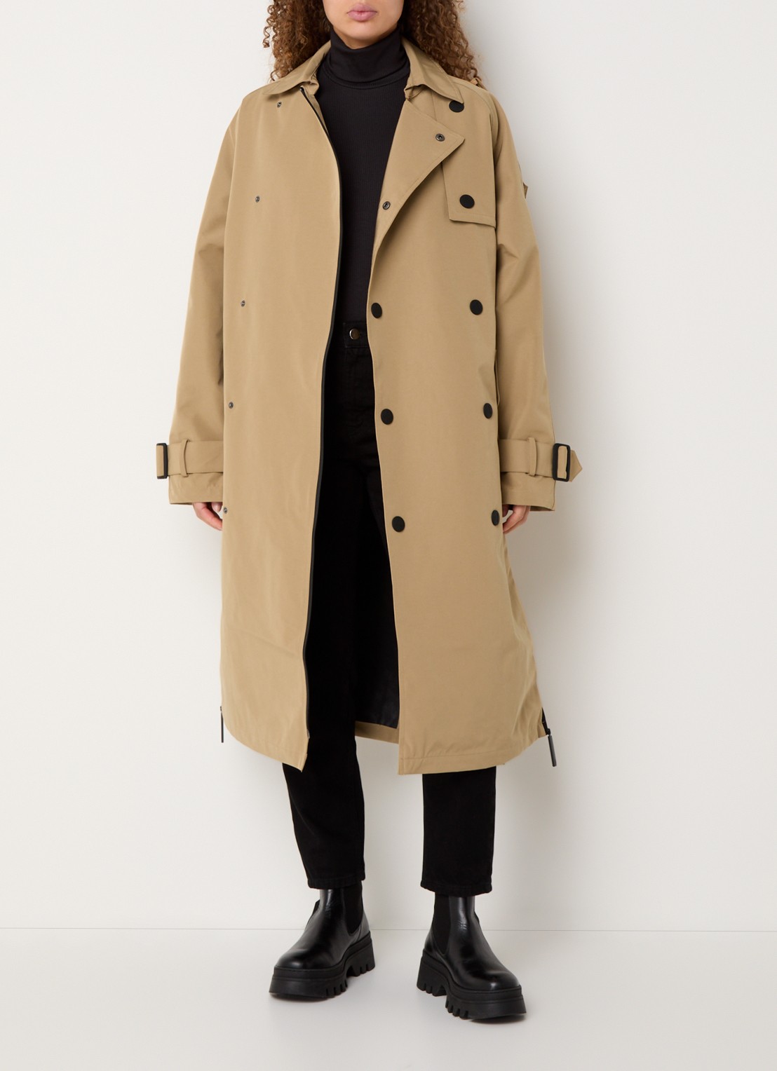 Maium Cartouche double-breasted trenchcoat met ceintuur en afneembare capuchon - voorkant 3 khaki