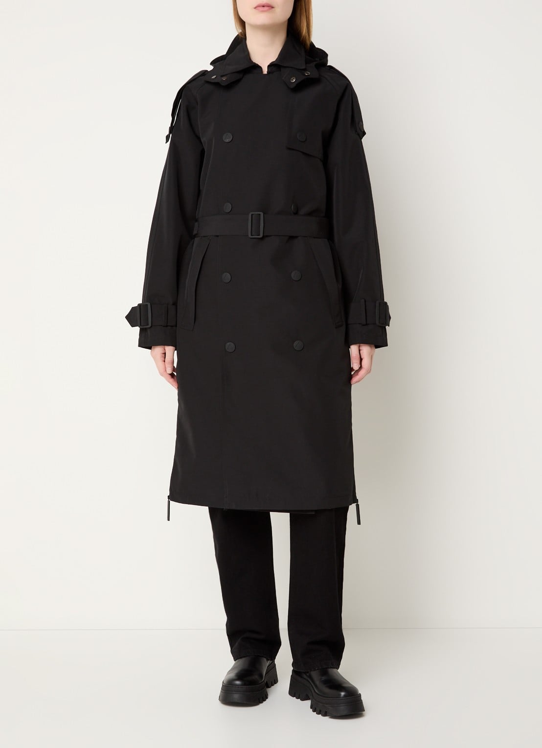 Maium Double-breasted trenchcoat met afneembare capuchon - detail 4 zwart
