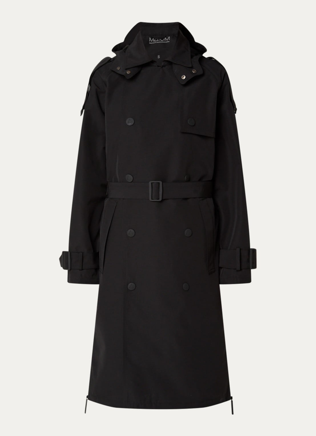 Maium Double-breasted trenchcoat met afneembare capuchon - voorkant 2 zwart