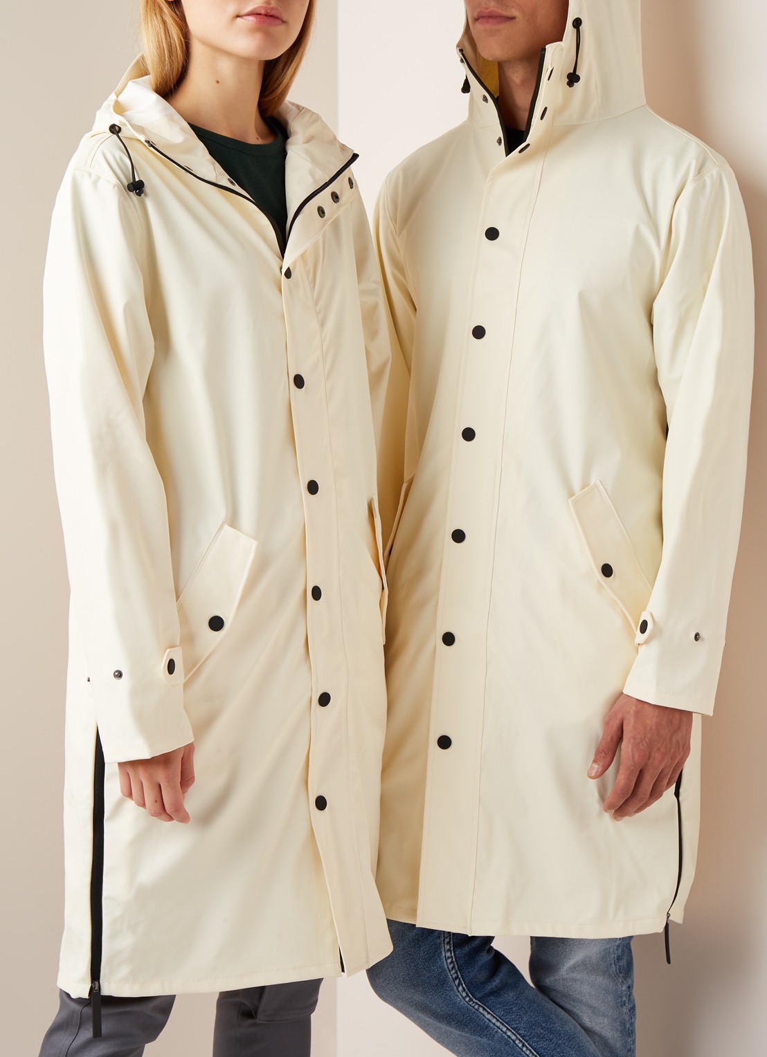 Maium Longline regenjas met capuchon - unisex - detail 4 gebroken wit