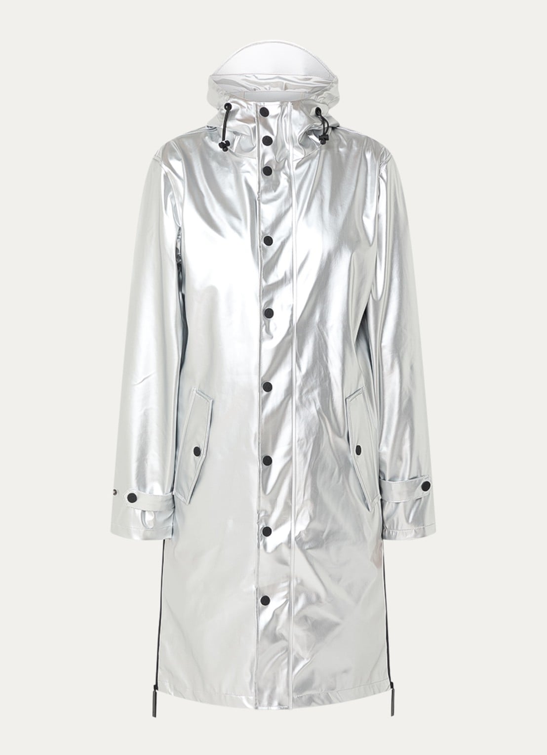 Maium Longline regenjas met capuchon - unisex - voorkant 3 zilver