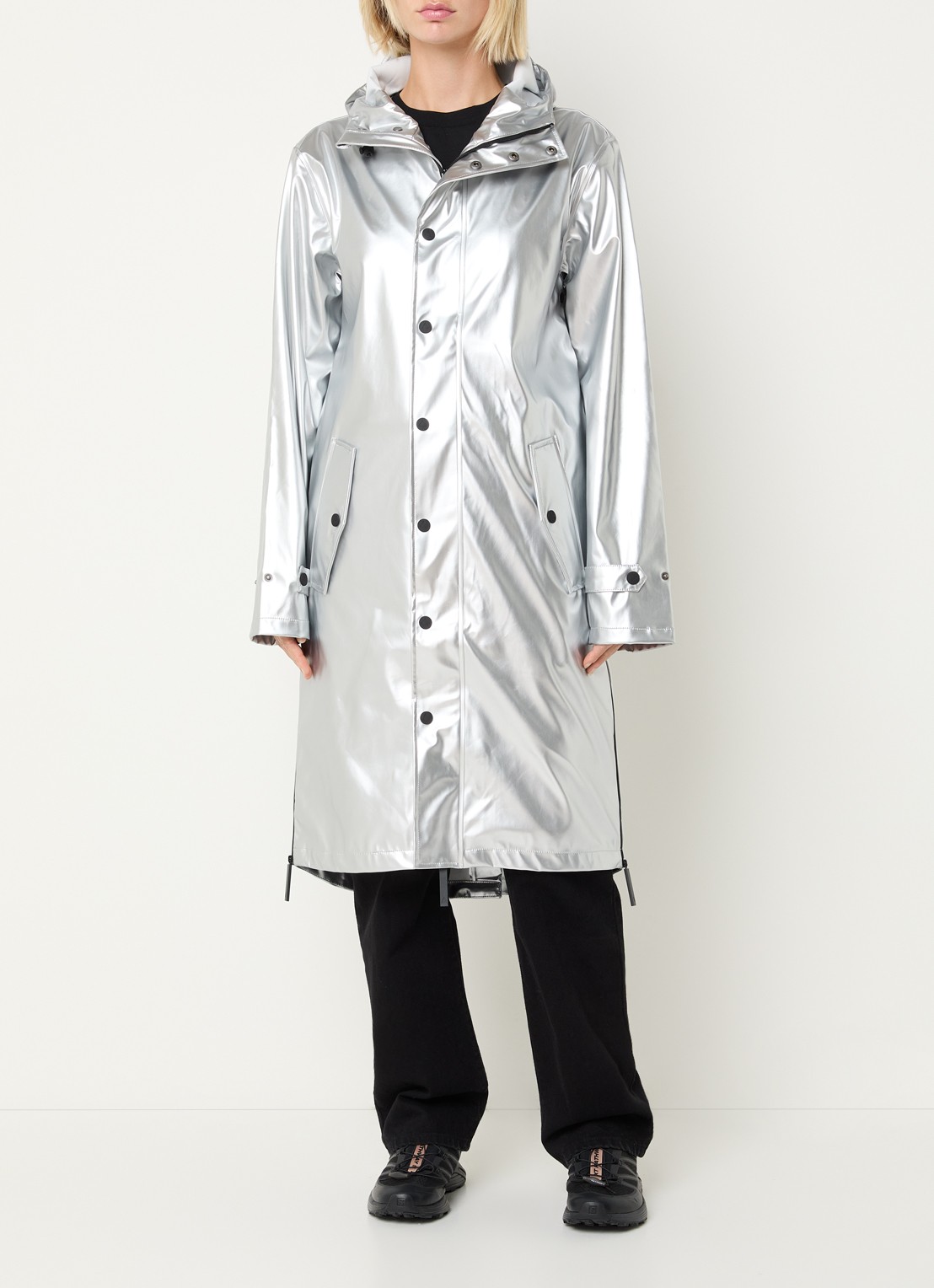 Maium Longline regenjas met capuchon - unisex - voorkant 4 zilver