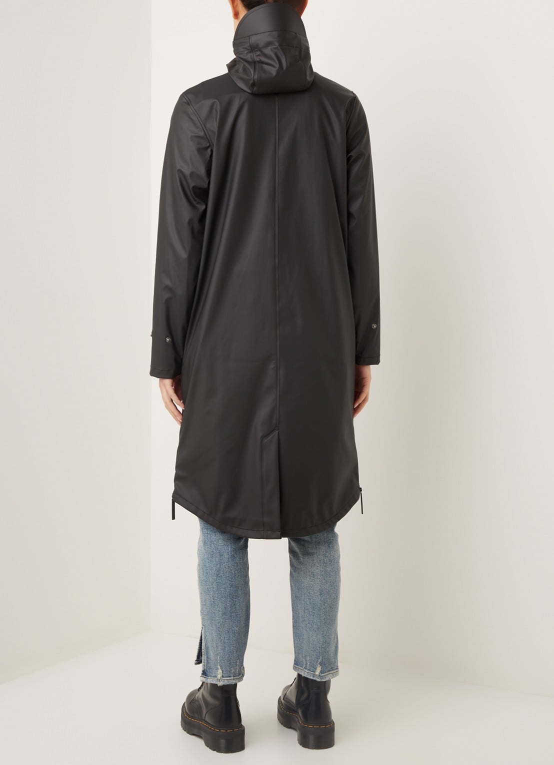 Maium Longline regenjas met capuchon - unisex - achterkant zwart