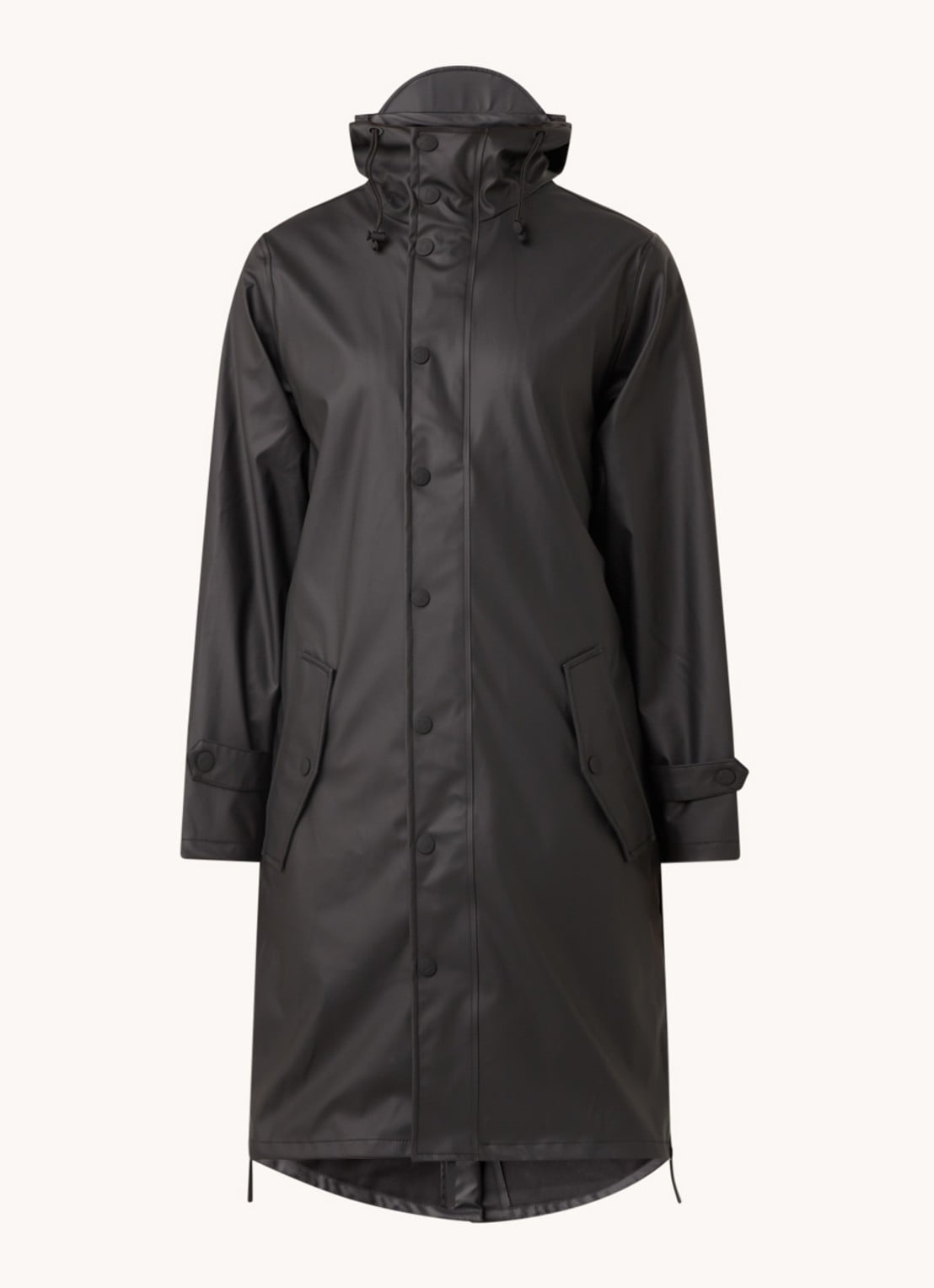 Maium Longline regenjas met capuchon - unisex - voorkant 2 zwart