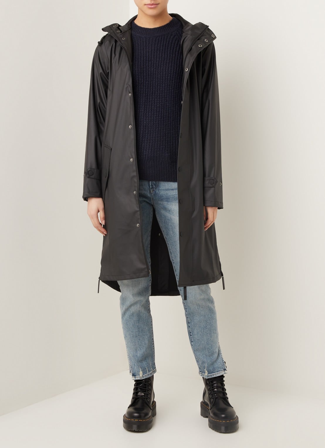 Maium Longline regenjas met capuchon - unisex - voorkant 3 zwart