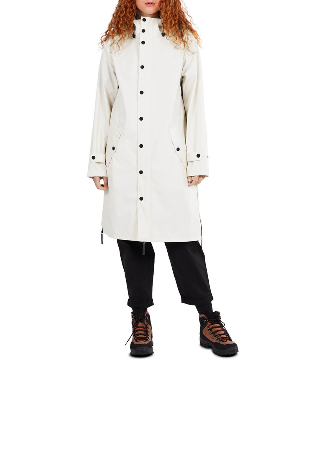 Maium Longline regenjas met capuchon - unisex - detail 5 gebroken wit
