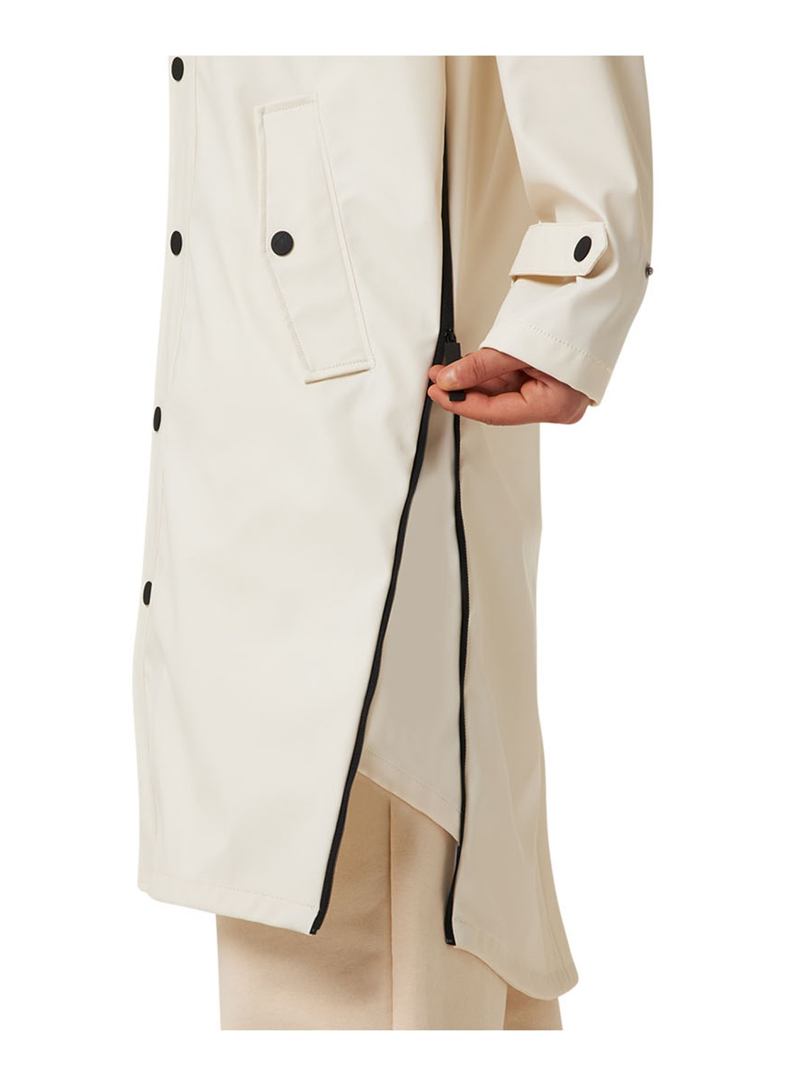 Maium Longline regenjas met capuchon - unisex - detail 8 gebroken wit