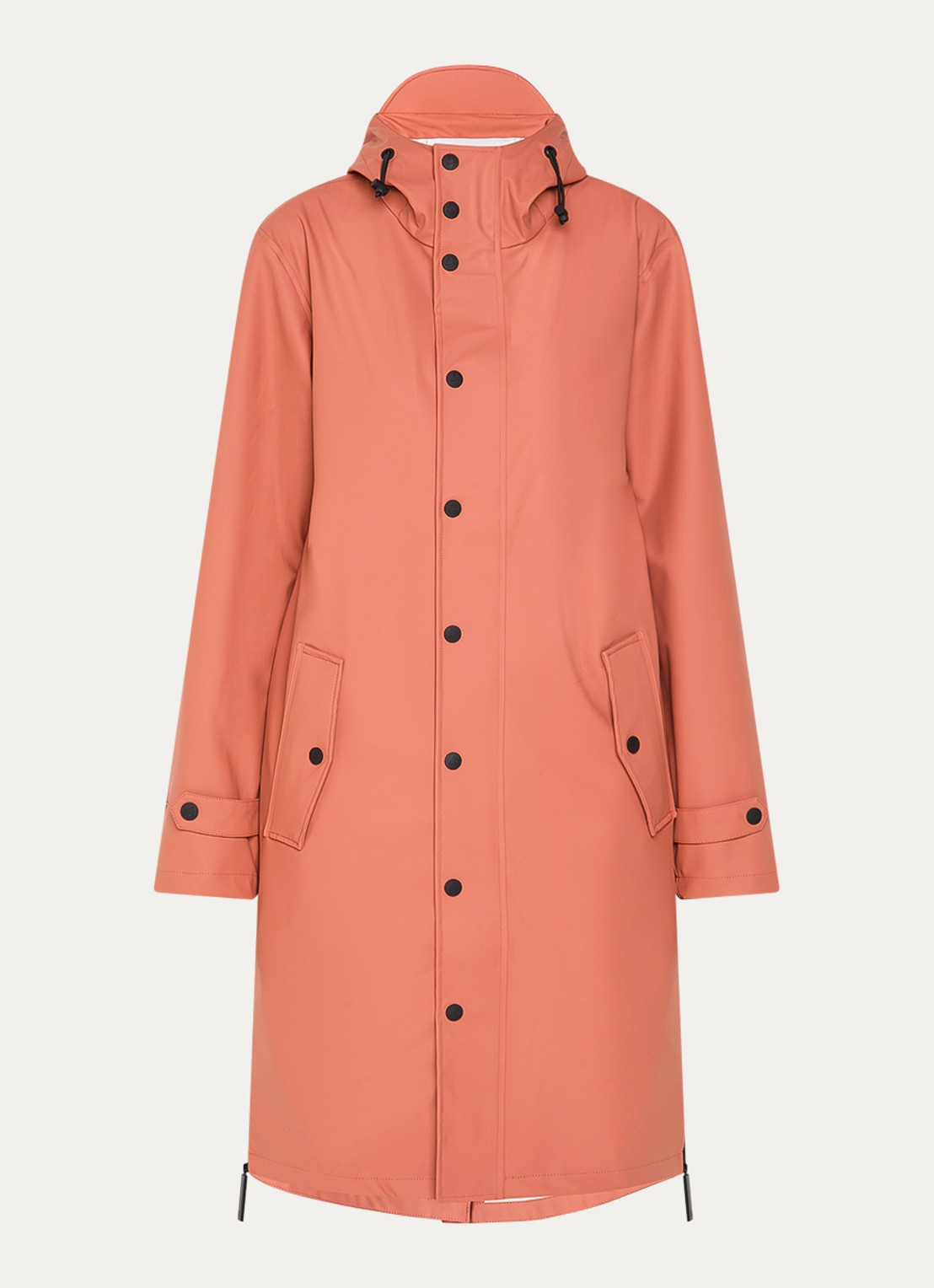 Maium Longline regenjas met capuchon - unisex - voorkant 2 koraalroze