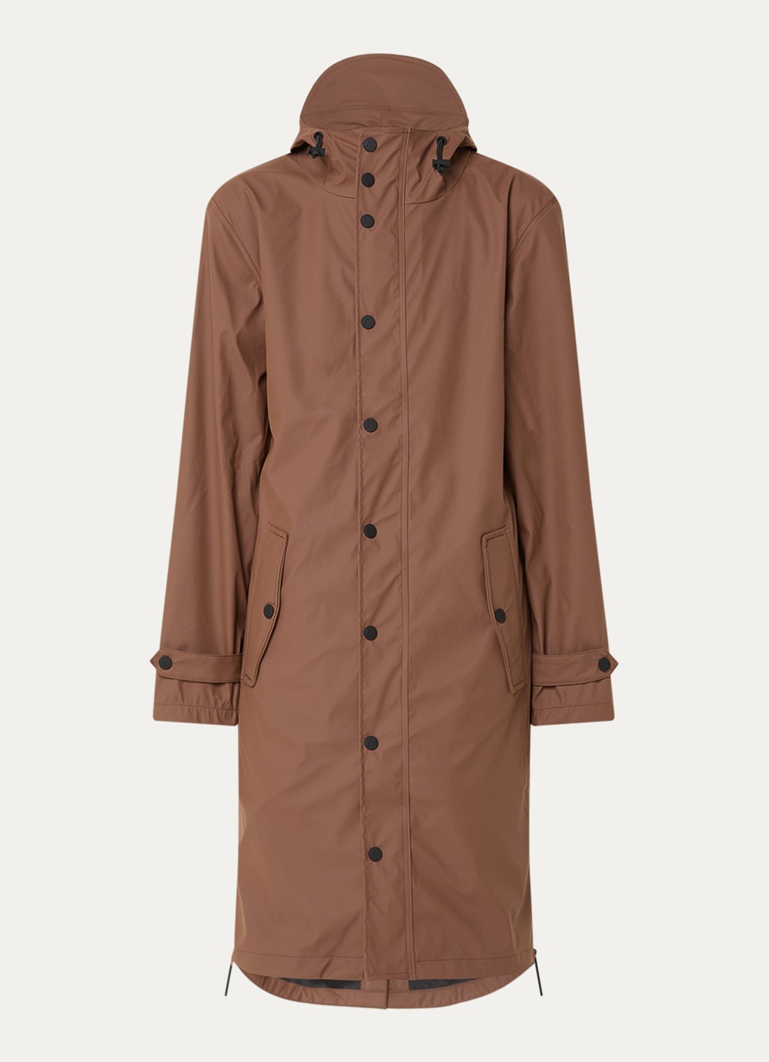 Maium Longline regenjas met capuchon - unisex - voorkant hazelnootbruin