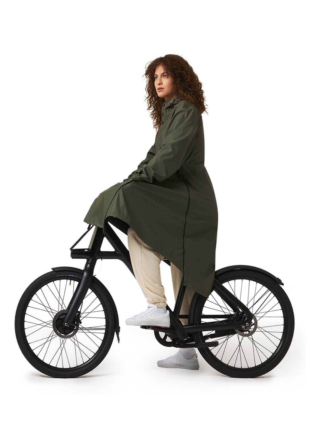 Maium Longline regenjas met capuchon - unisex - detail 5 legergroen