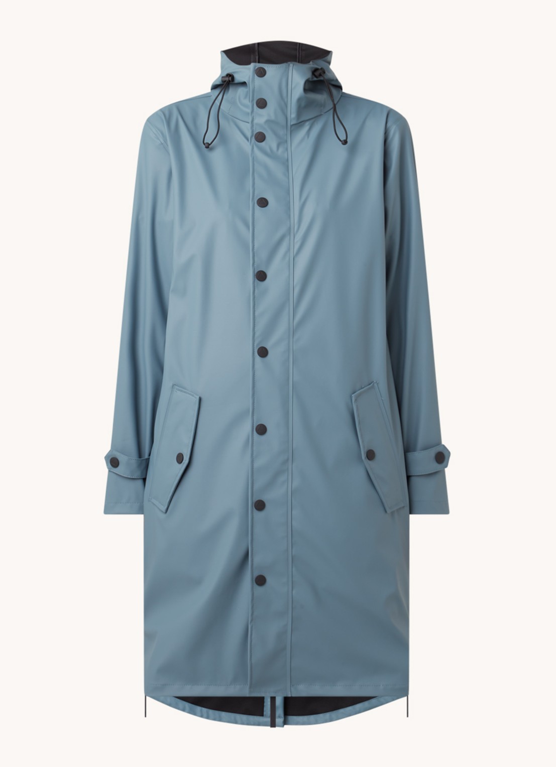 Maium Longline regenjas met capuchon - unisex - voorkant 2 blauwgrijs
