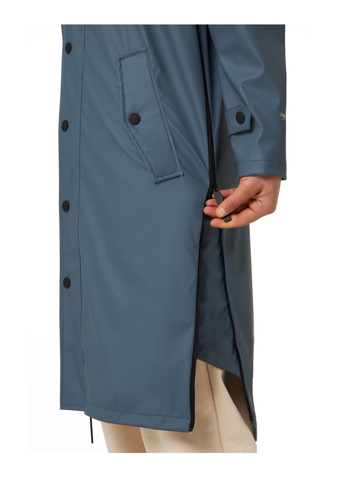 Maium Longline regenjas met capuchon - unisex - detail 8 blauwgrijs