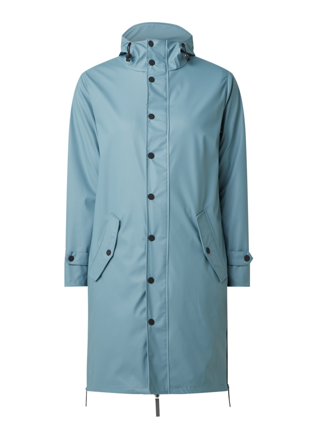 Maium Longline unisex regenjas met capuchon  - voorkant blauwgrijs