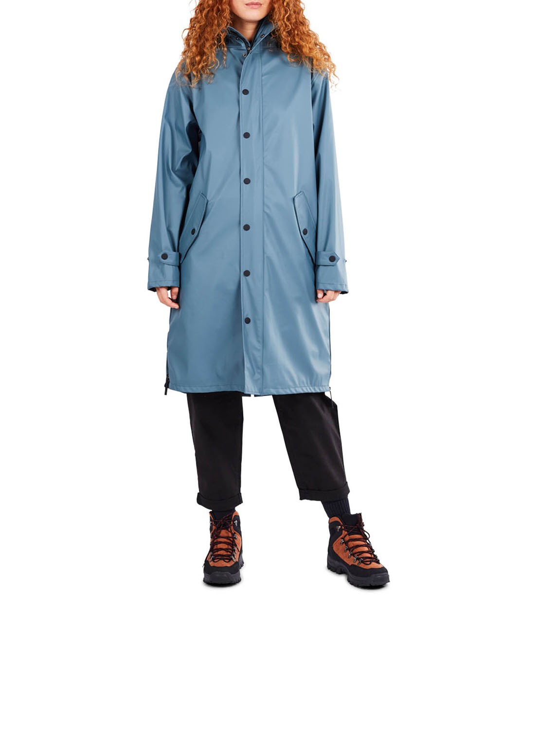 Maium Longline unisex regenjas met capuchon  - detail 5 blauwgrijs