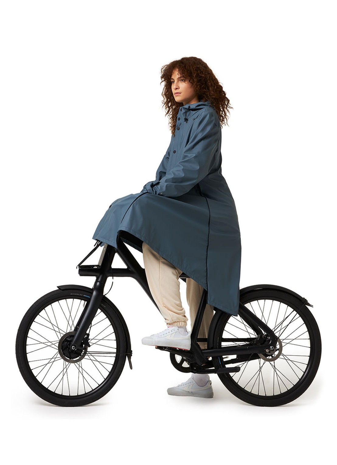 Maium Longline unisex regenjas met capuchon  - detail 6 blauwgrijs