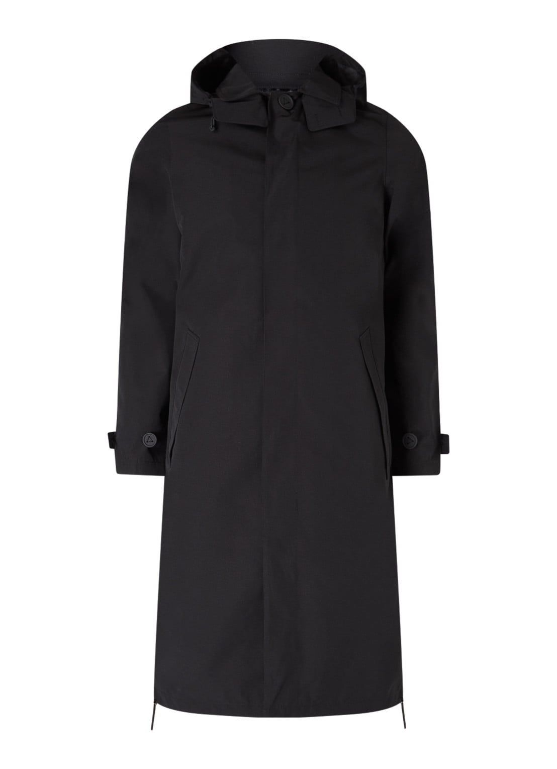 Maium Mac regenjas met afneembare capuchon en klepzakken - unisex - voorkant 4 zwart