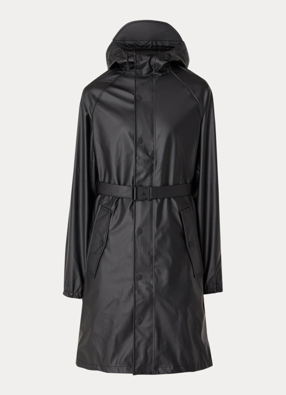 Maium Original Saddle regenjas met capuchon en ceintuur  - voorkant zwart