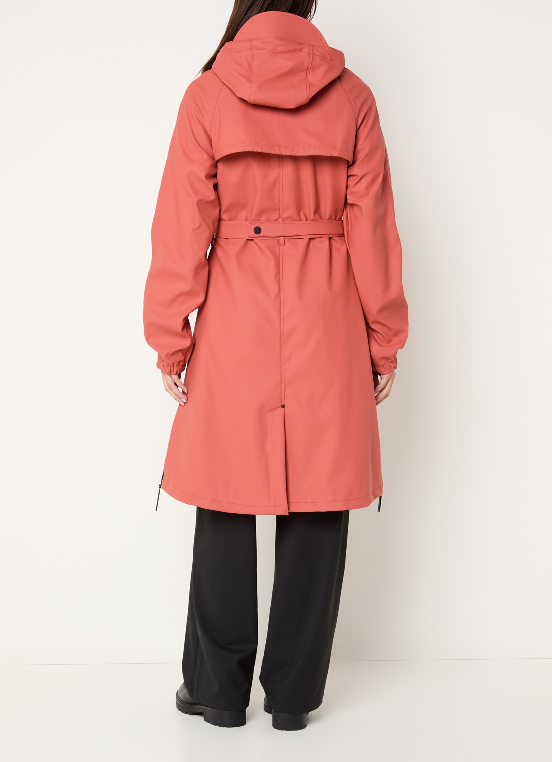 Maium Original Saddle regenjas met capuchon en ceintuur  - achterkant cranberryrood