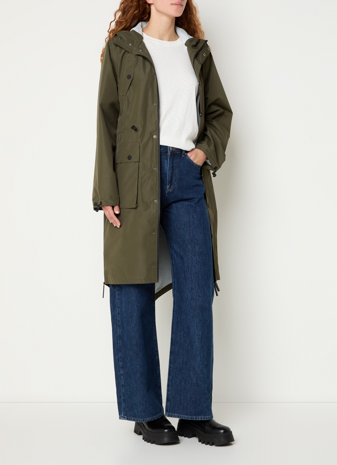 Maium Parka met capuchon en opgestikte zakken - voorkant 3 bronsgroen