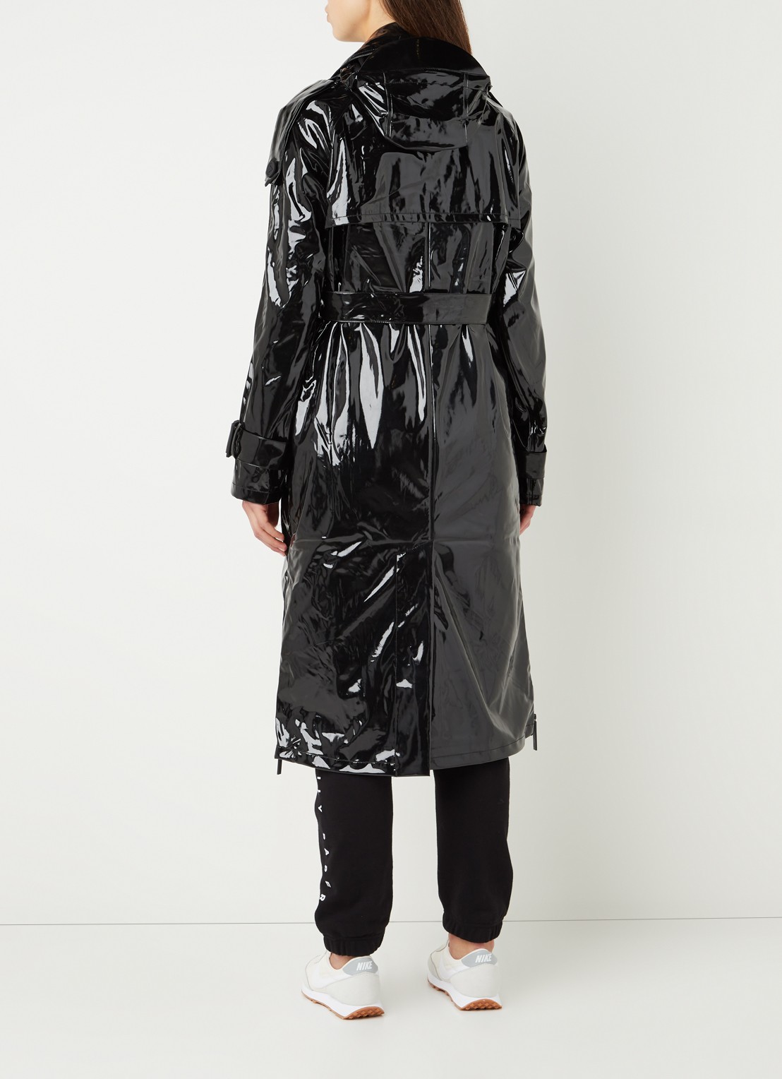 Maium Trenchcoat met steekzakken en afneembare capuchon - achterkant 2 zwart