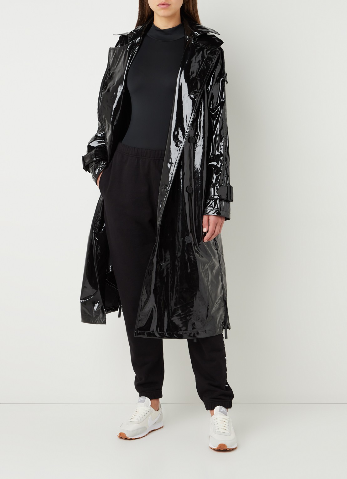 Maium Trenchcoat met steekzakken en afneembare capuchon - voorkant 4 zwart