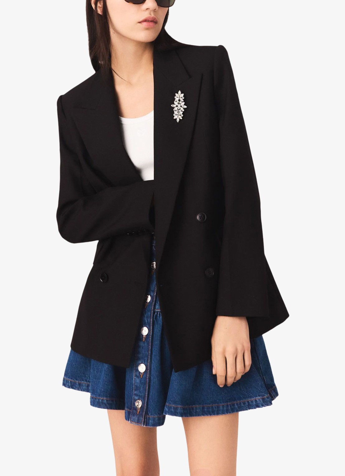 Maje 125Vordeau double-breasted blazer met afneembare broche - detail 3 donkerblauw