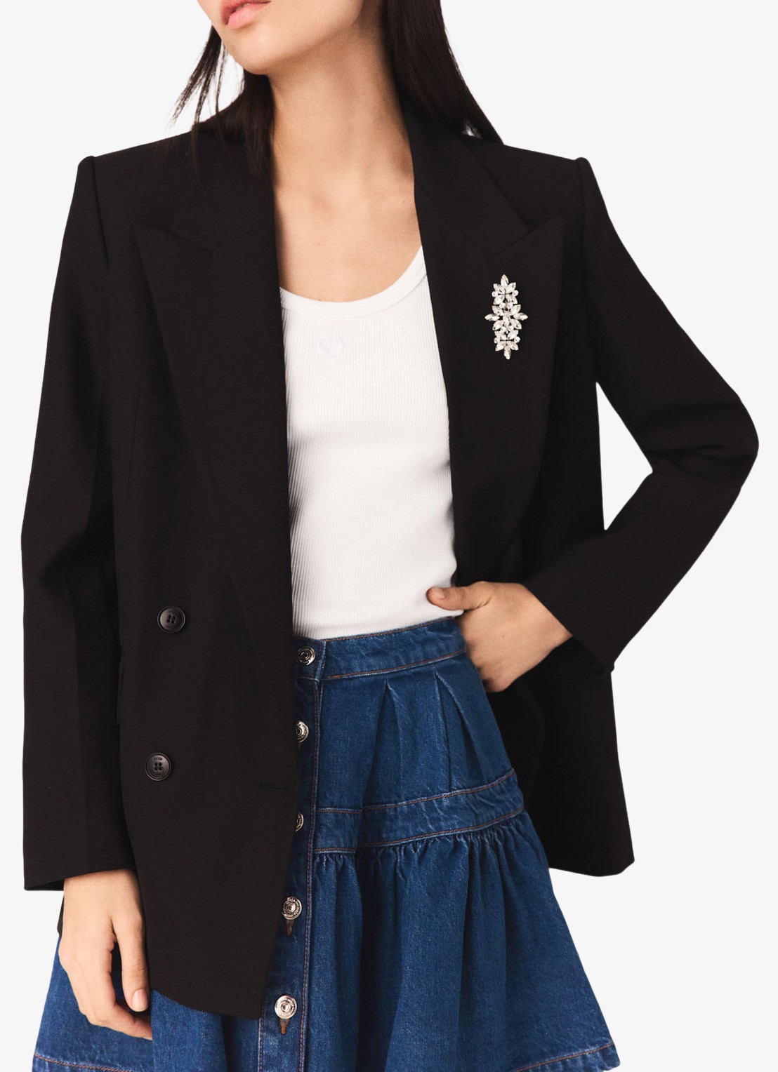 Maje 125Vordeau double-breasted blazer met afneembare broche - detail 4 donkerblauw