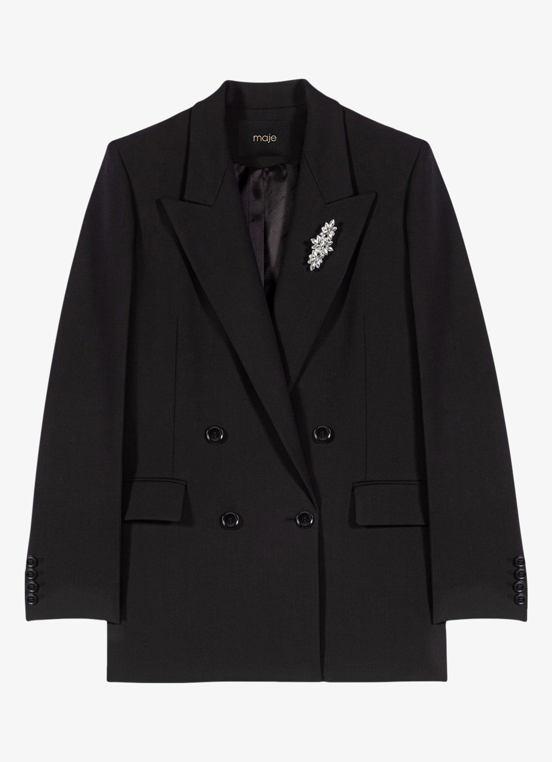 Maje 125Vordeau double-breasted blazer met afneembare broche - voorkant 6 donkerblauw