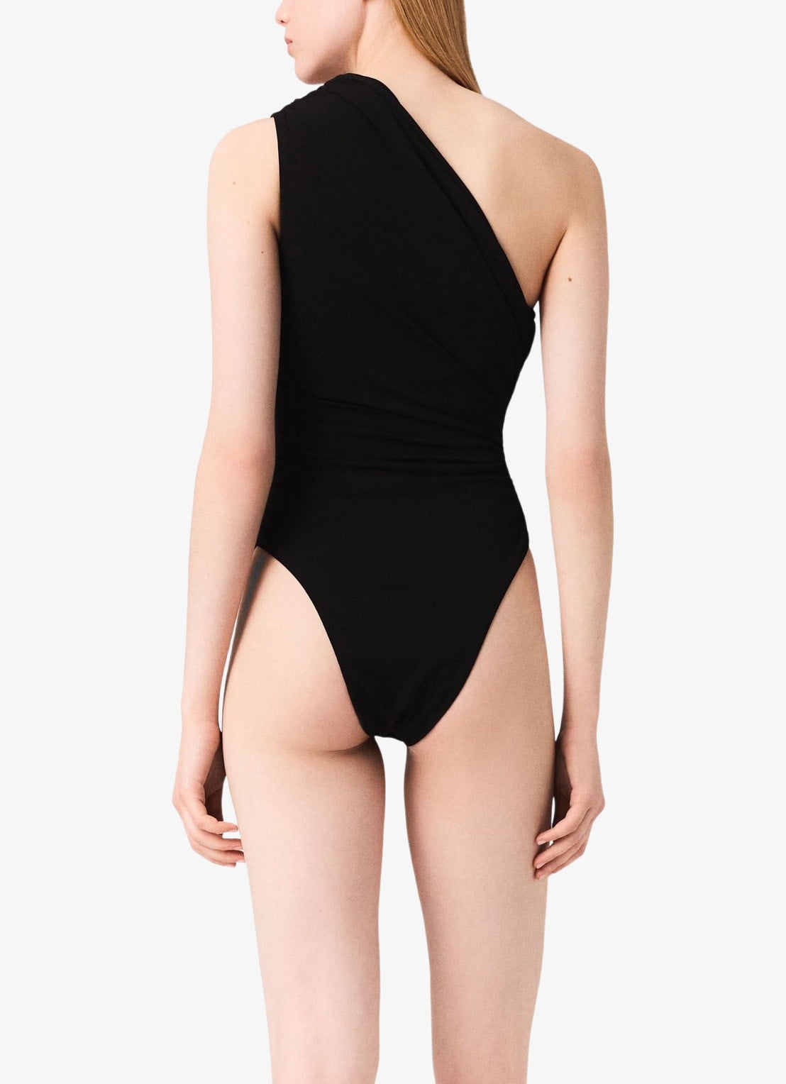 Maje Asymmetrische one shoulder body - achterkant zwart