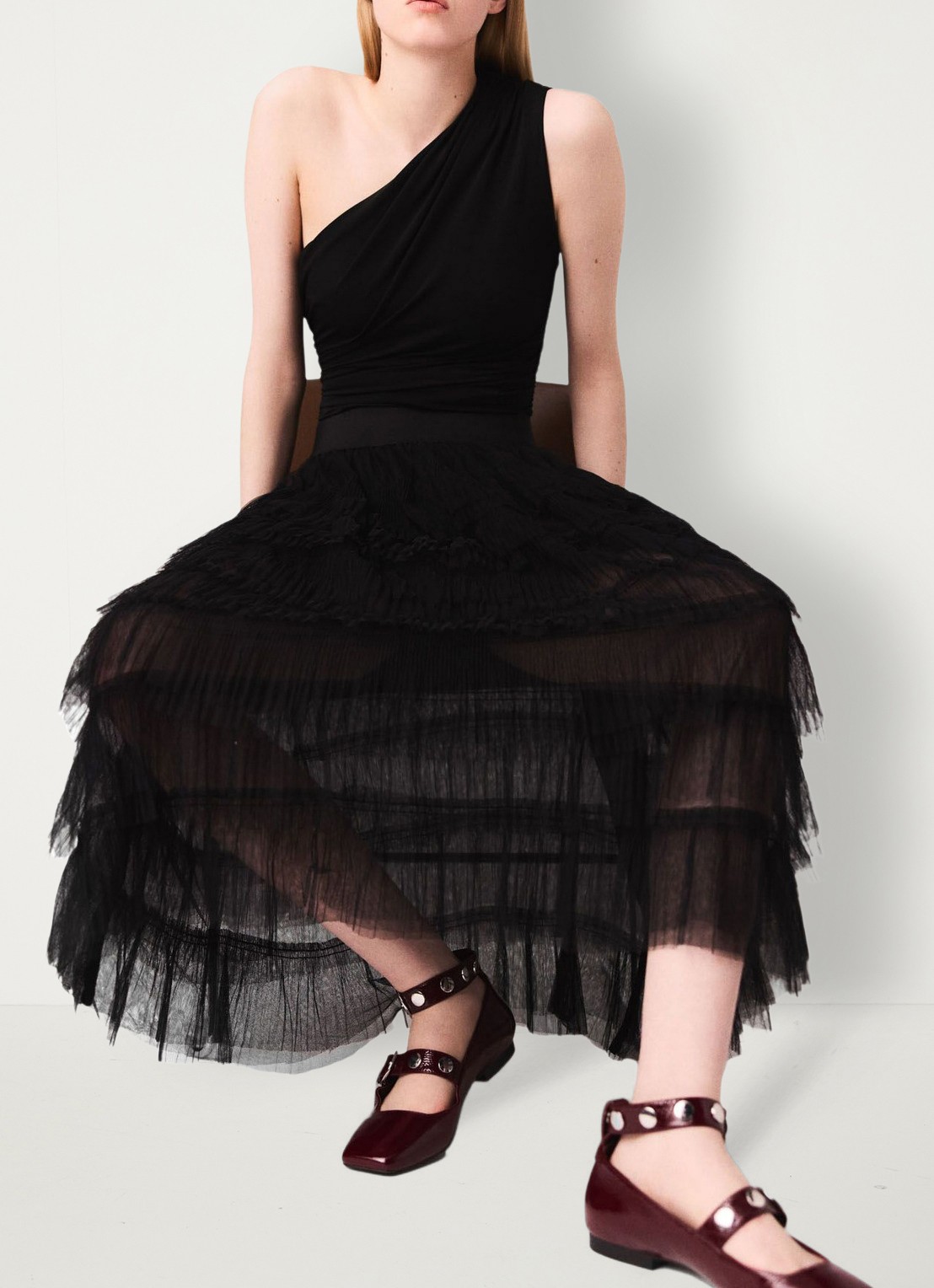 Maje Asymmetrische one shoulder body - detail 5 zwart