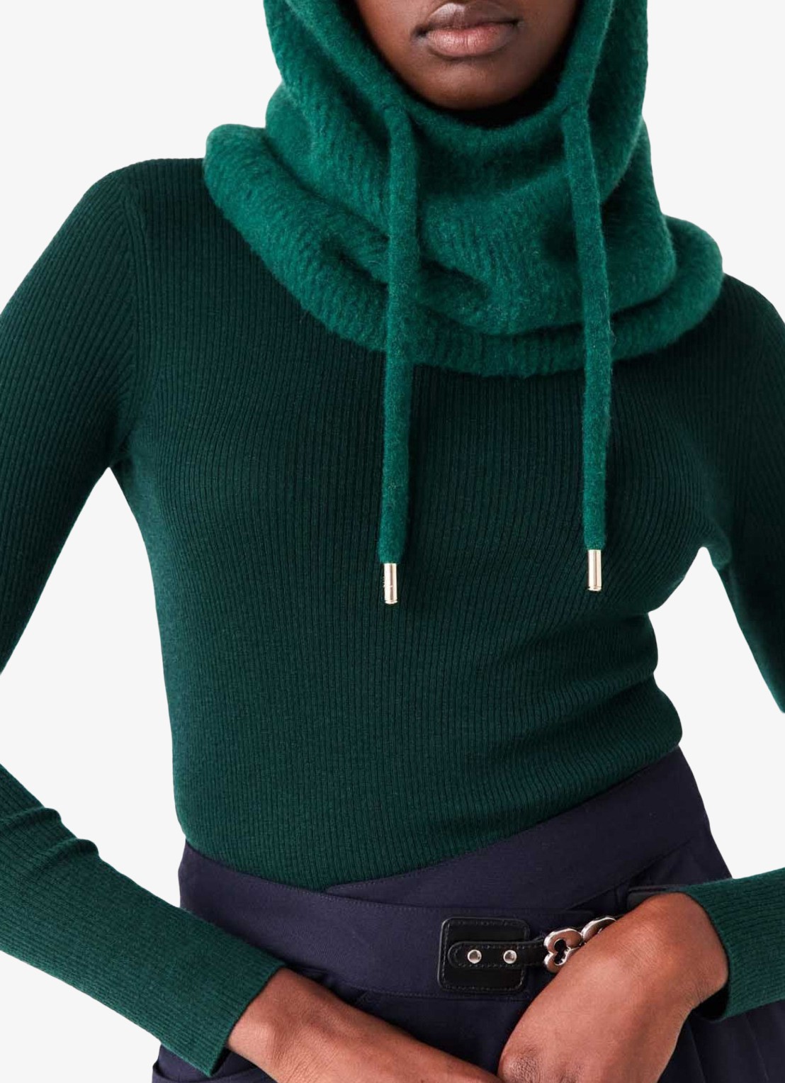 Maje Balaclava in wolblend - voorkant 7 zeegroen