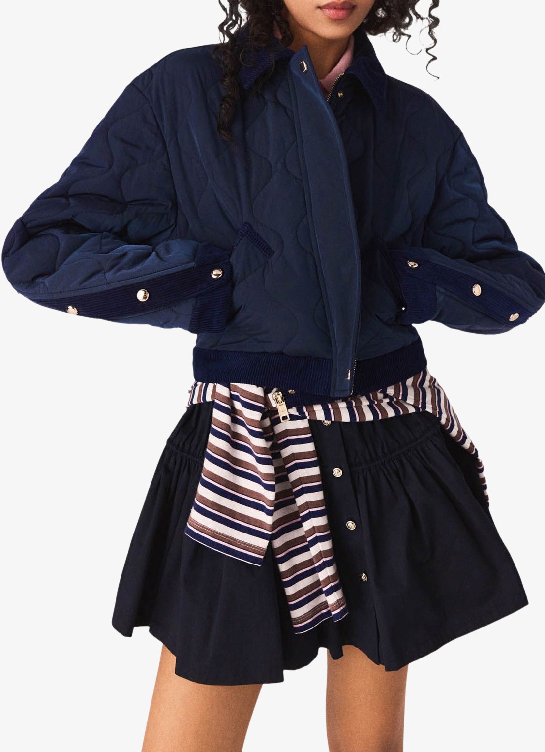 Maje Balila gewatteerd jack met quilt patroon - detail 3 donkerblauw