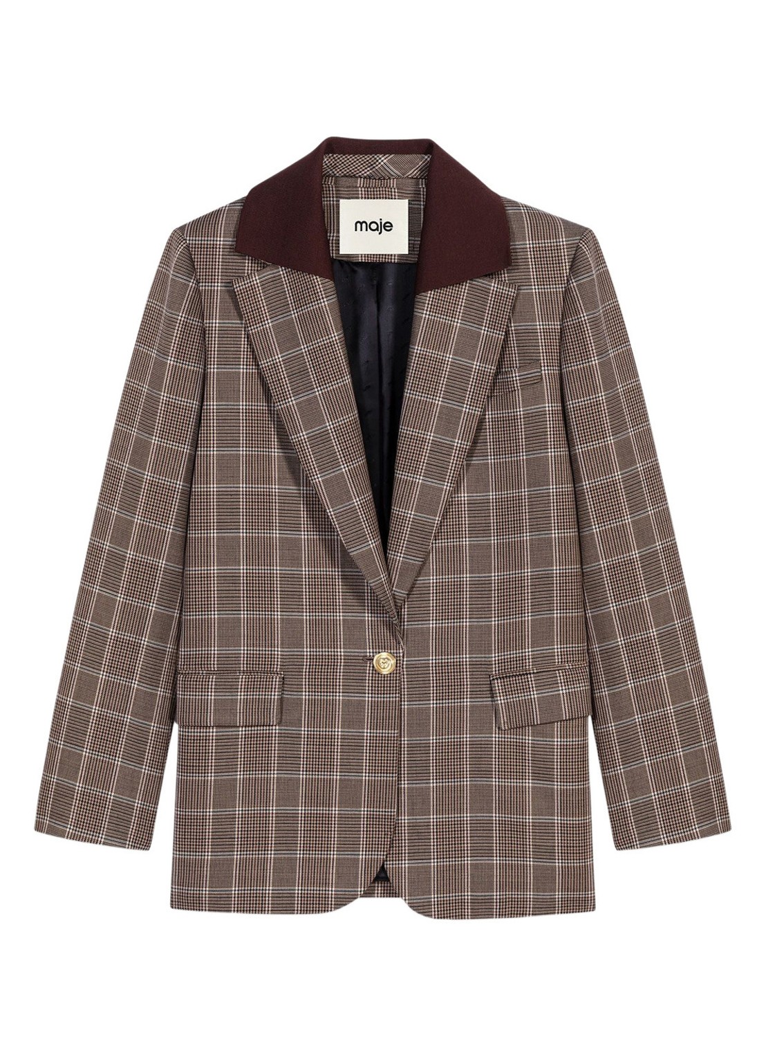 Maje Blazer in scheerwolblend met ruitdessin en klepzakken - voorkant bruin