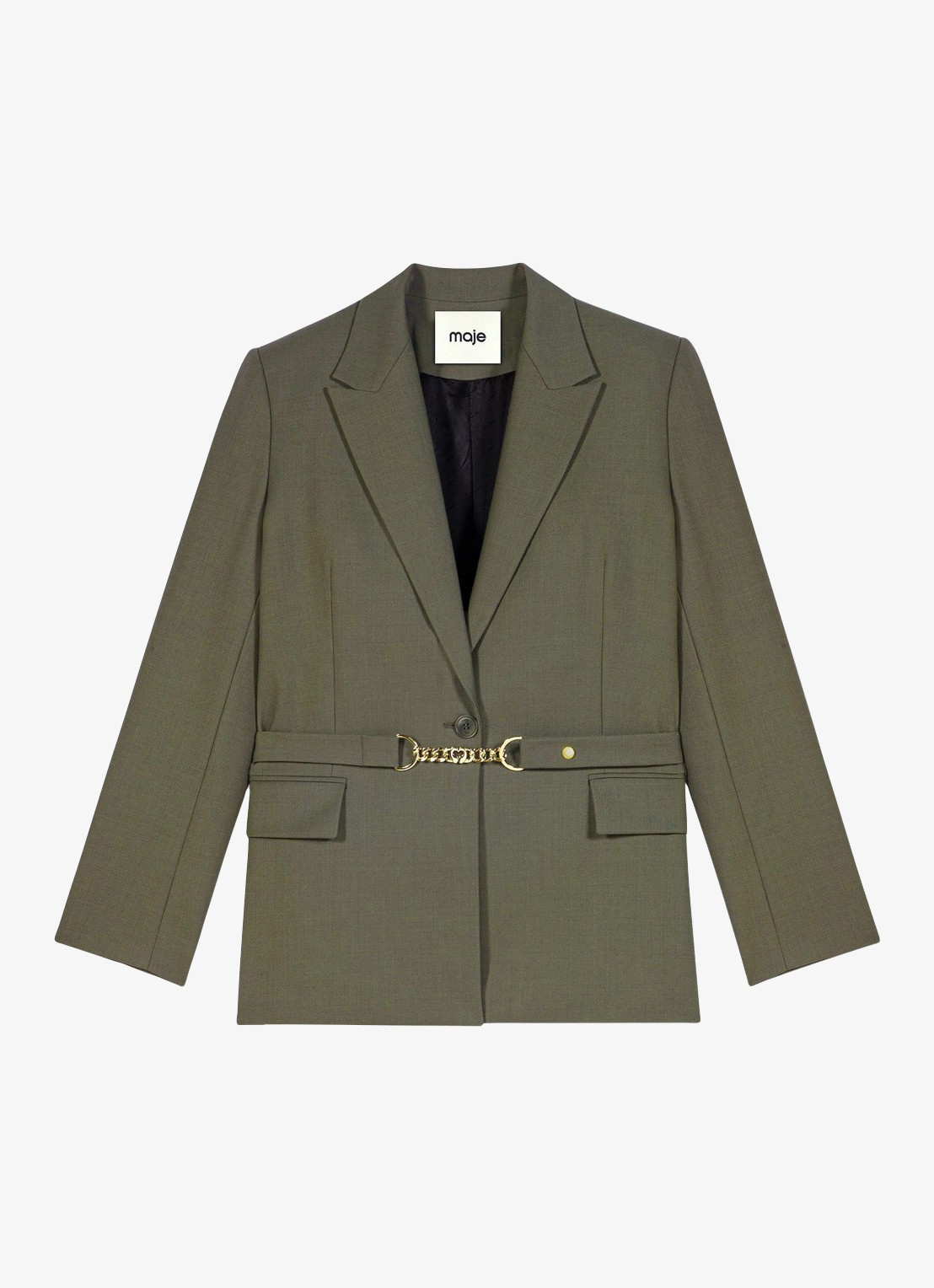 Maje Blazer in wolblend met gespdetail en klepzakken - voorkant 6 legergroen