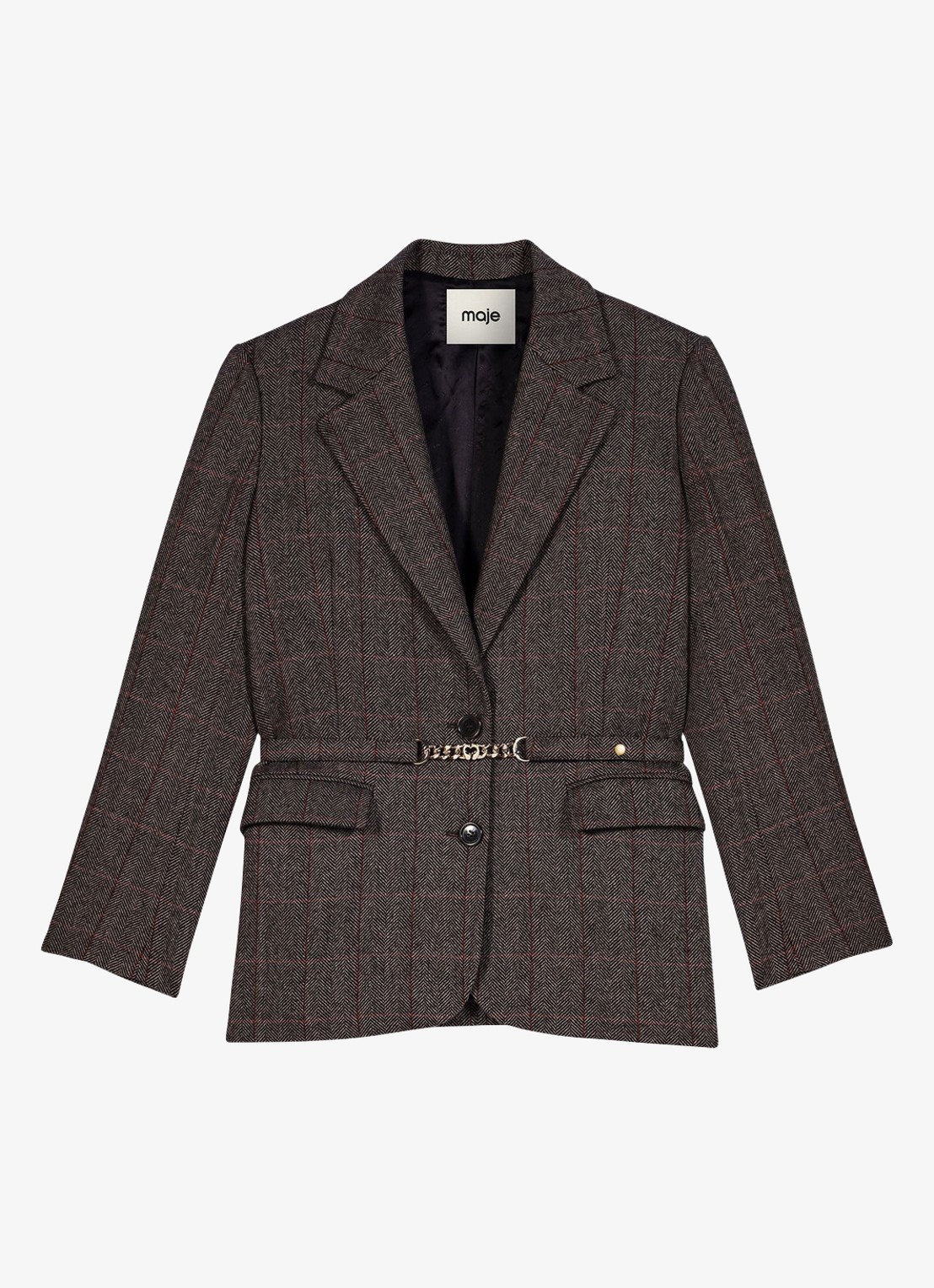 Maje Blazer in wolblend met ruitdessin en afneembare riem - voorkant bruin
