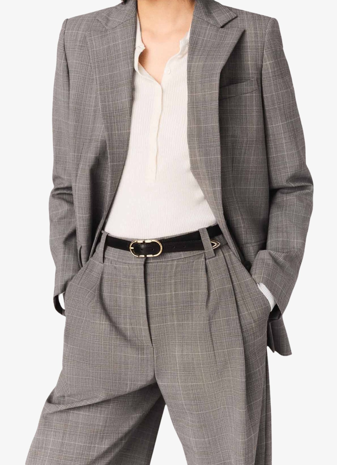 Maje Blazer in wolblend met ruitdessin - detail 4 grijs