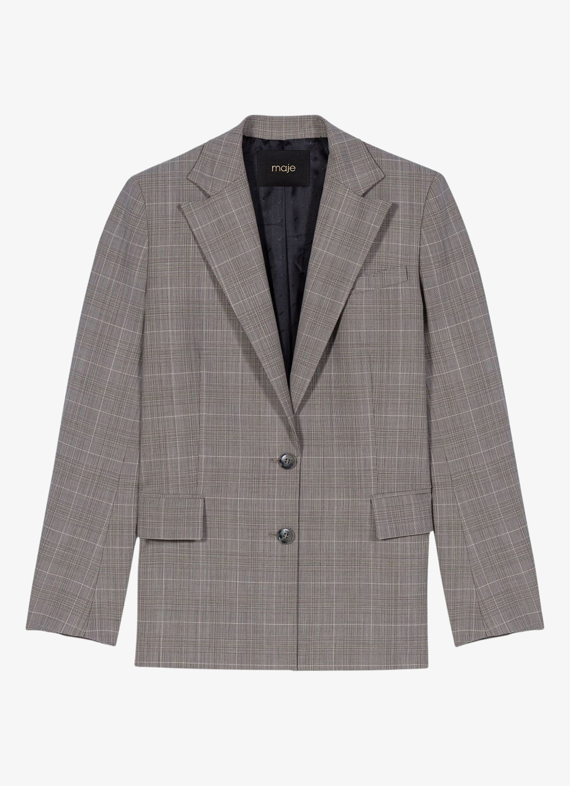 Maje Blazer in wolblend met ruitdessin - voorkant grijs