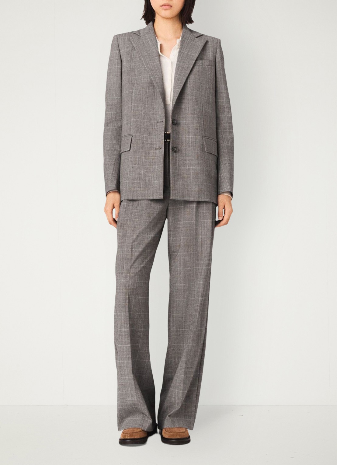 Maje Blazer in wolblend met ruitdessin - voorkant 2 grijs