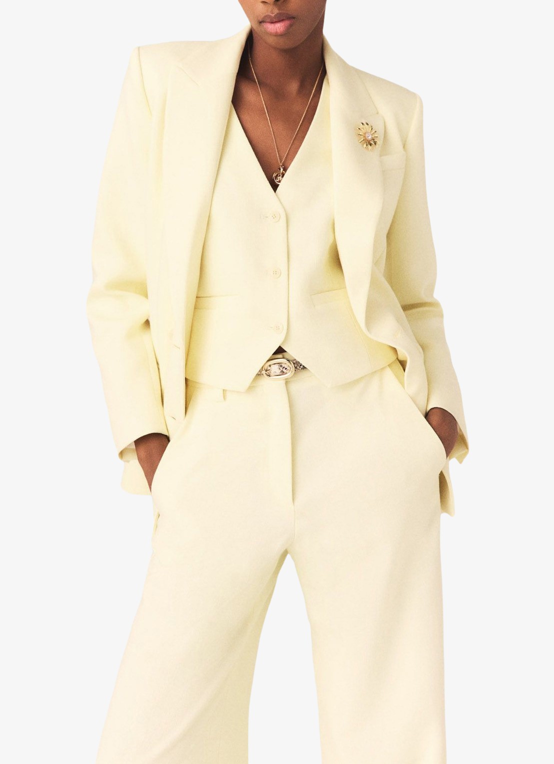 Maje Blazer met klepzakken - detail 3 lichtgeel