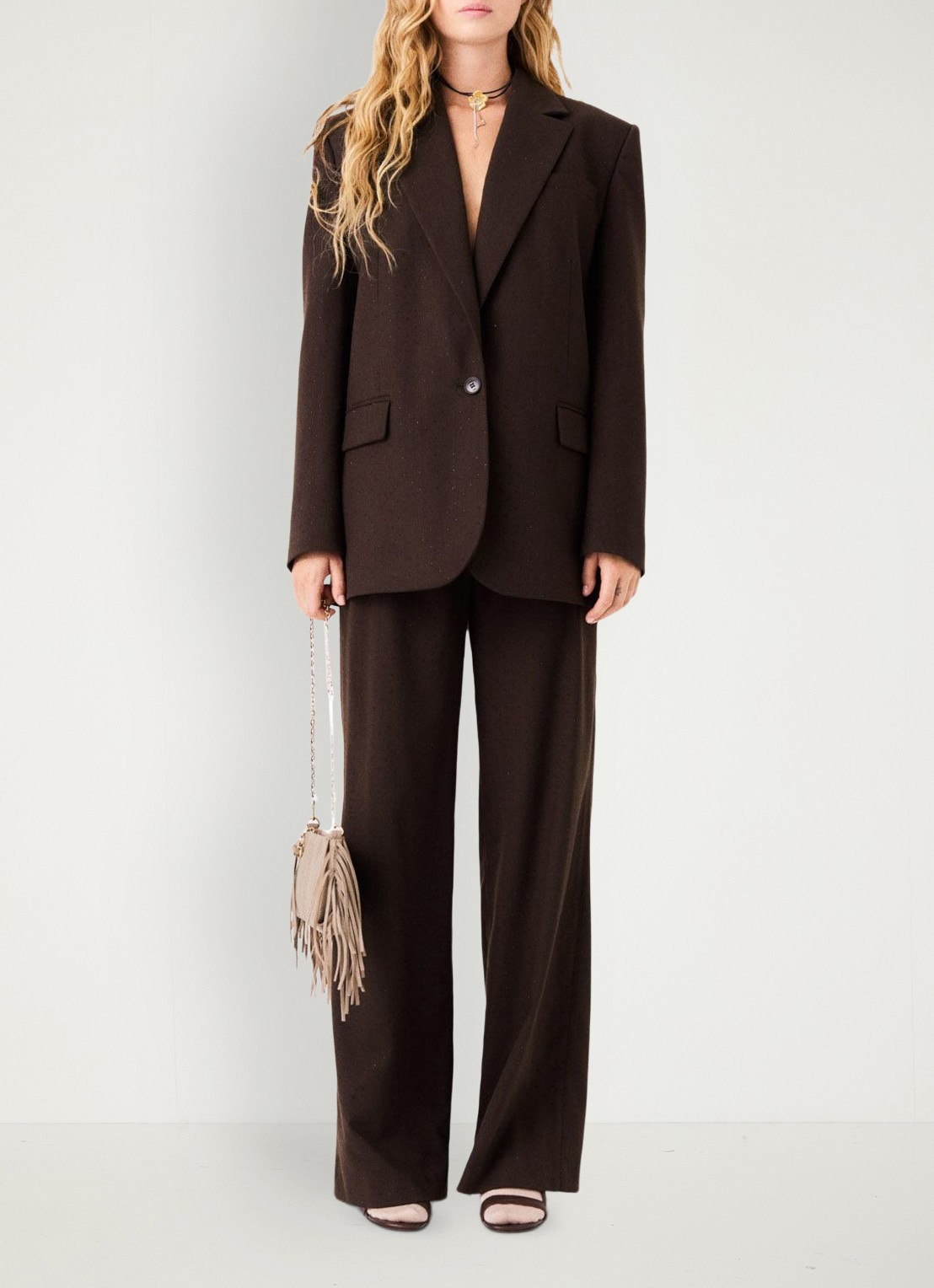 Maje Blazer met strass en klepzakken - voorkant 8 bruin