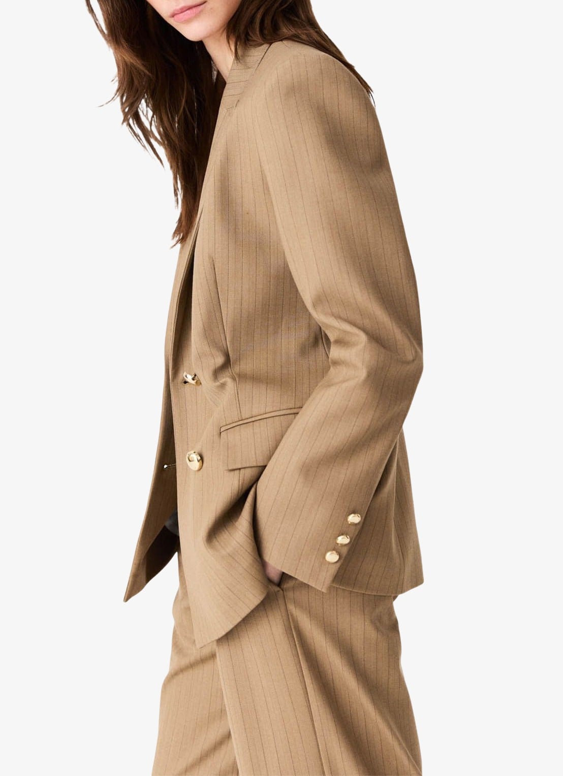 Maje Blazer met streepprint - detail 3 beige / beige