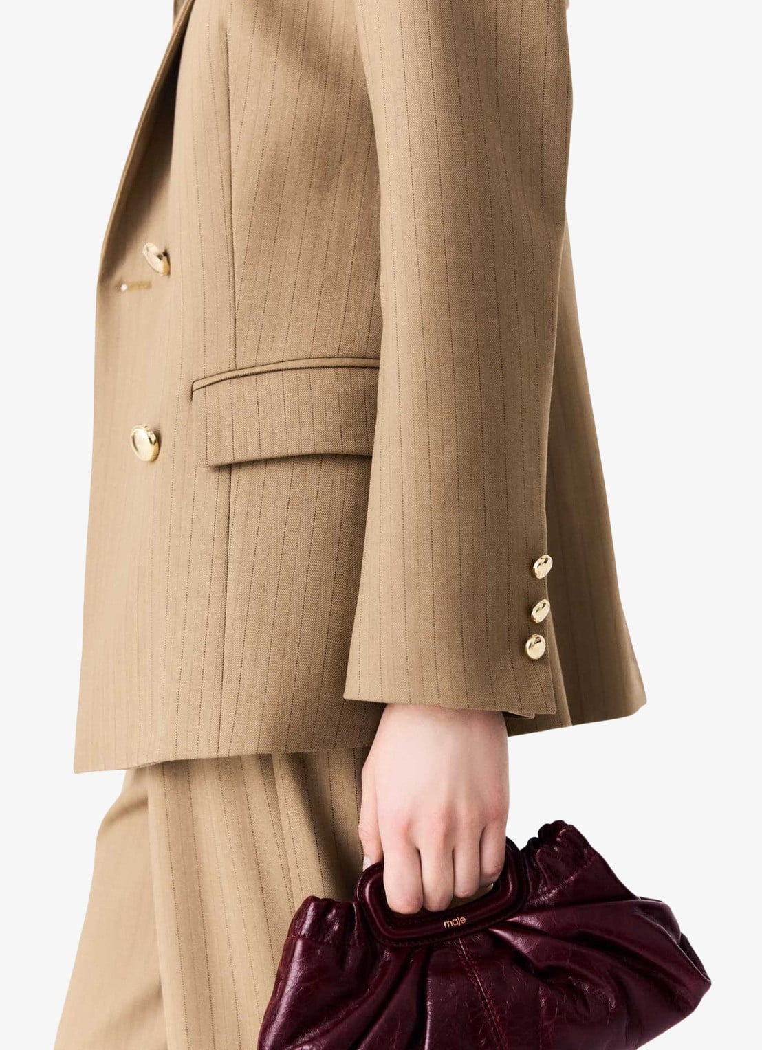 Maje Blazer met streepprint - detail 4 beige / beige