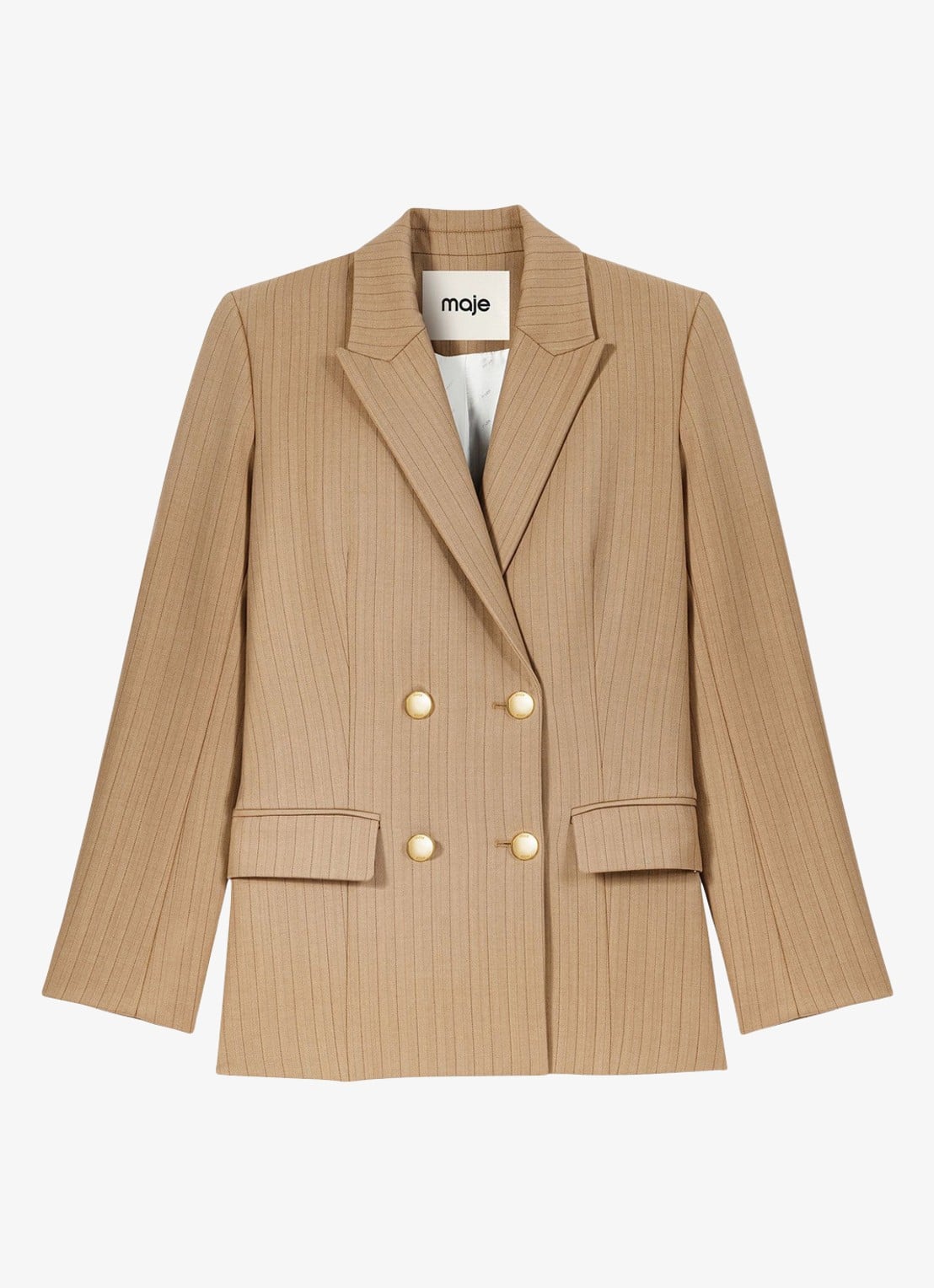 Maje Blazer met streepprint - voorkant 7 beige / beige