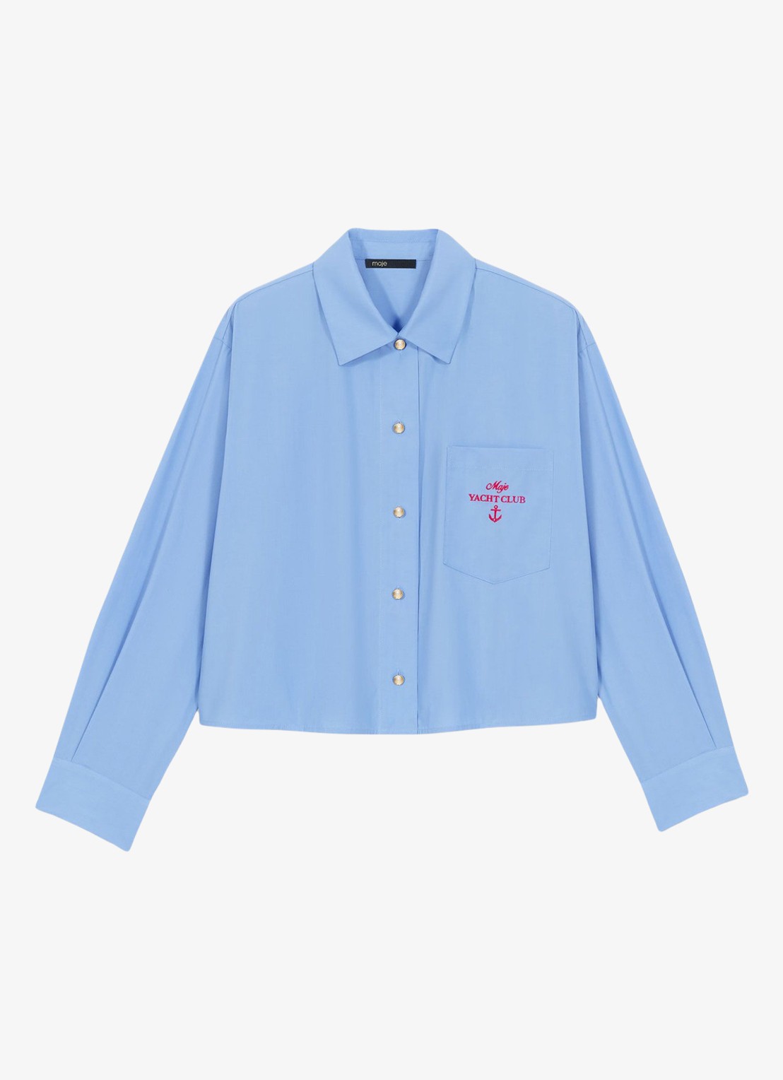 Maje Blouse met plooien en borduring - voorkant lichtblauw