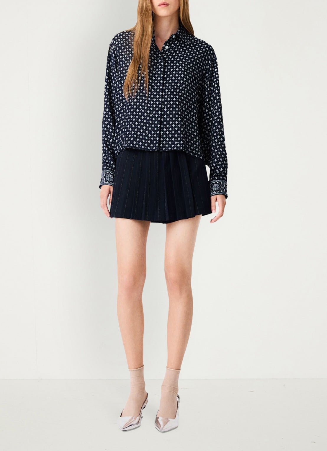 Maje Blouse met print - voorkant 7 donkerblauw