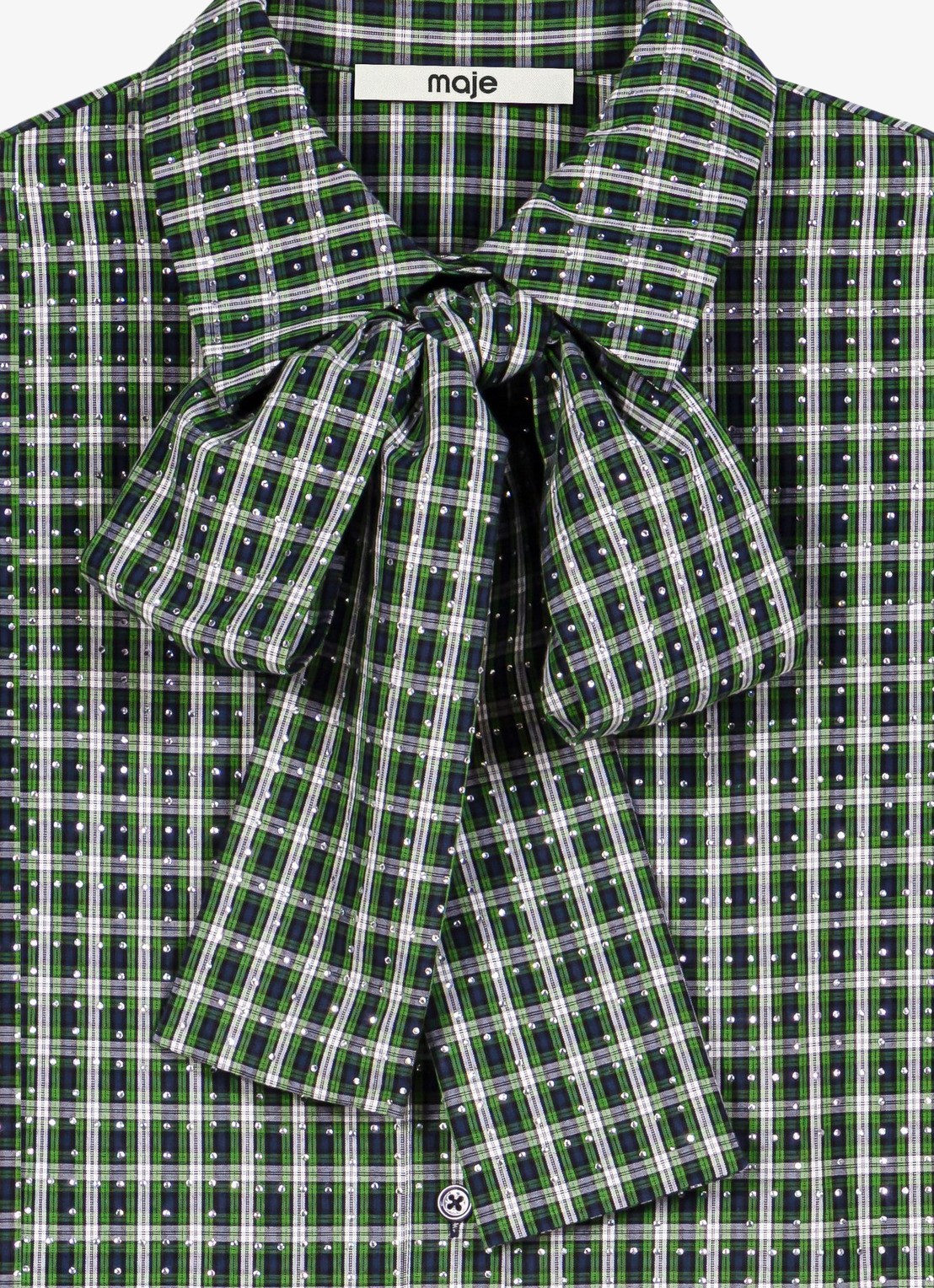 Maje Blouse met sjaalkraag en ruitdessin - detail groen